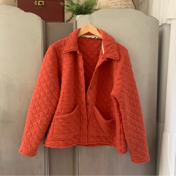 🥀Orvis Burnt Orange Quilted Chore Jacket Snap Button Up Barn Coat XL - Picture 7 of 7